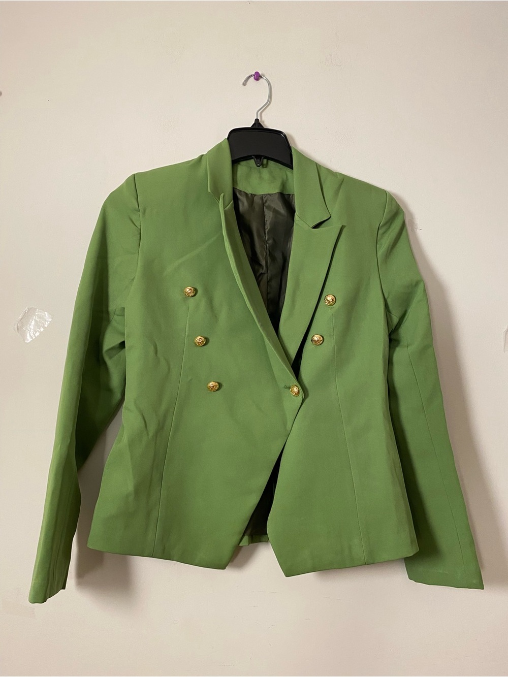 Women's Light Green Double-Breasted Blazer with Gold Buttons